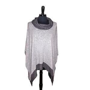 White House Black Market Sweater Cape Poncho Cowl Neck Pullover Gray M